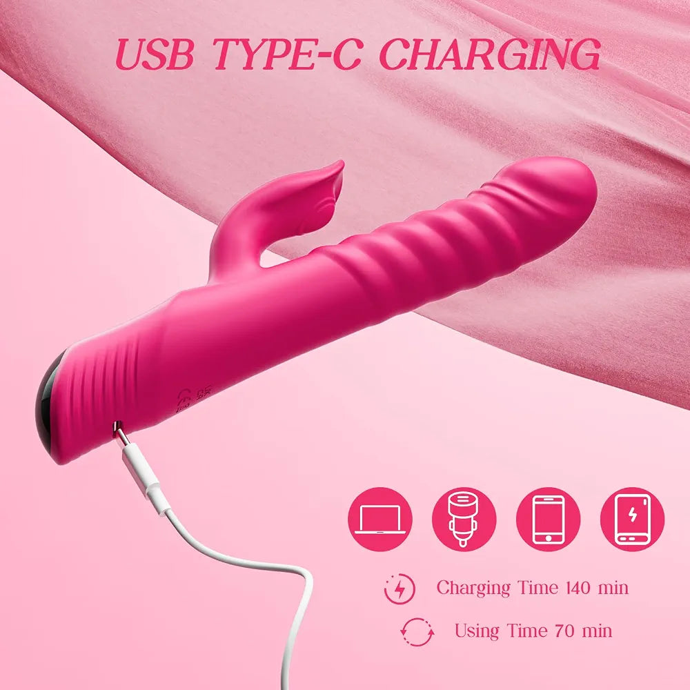 Rechargeable Rabbit G-Spot Vibrator with 7 Thrusting and Vibration Modes