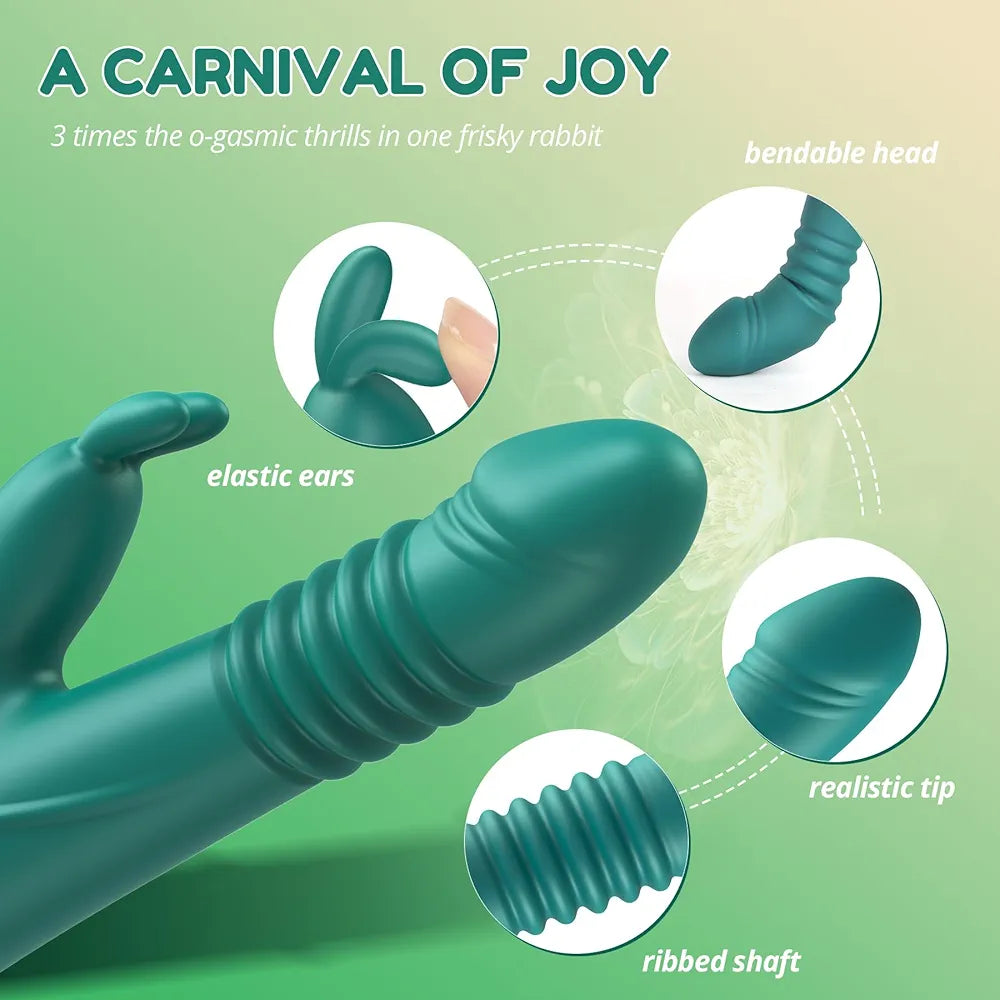 Dual-Action Rabbit Vibrator with Thrusting Dildo and Clitoral Stimulator