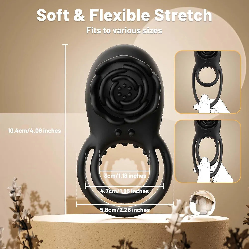 Remote-Controlled Silicone Vibrating Penis Ring with Clitoral Stimulator for Couples