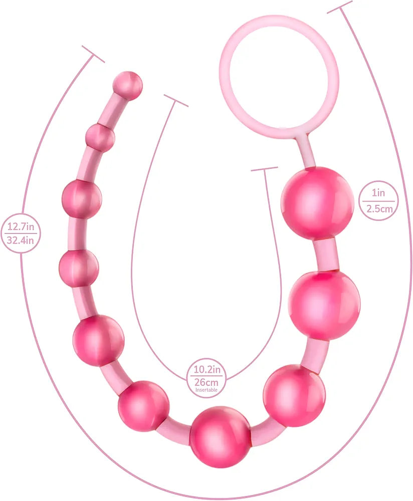 Eden 12-Inch Graduated Anal Beads - Smooth Body-Safe Silicone Training Toy for Beginners
