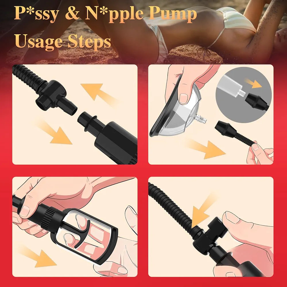 XIABALE Manual Vacuum Suction Pump Set for Couples - Penis and Clitoral Enhancement Device