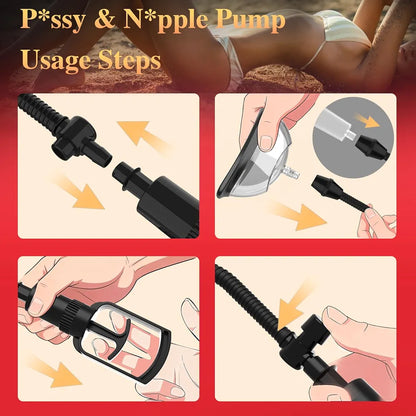 XIABALE Manual Vacuum Suction Pump Set for Couples - Penis and Clitoral Enhancement Device