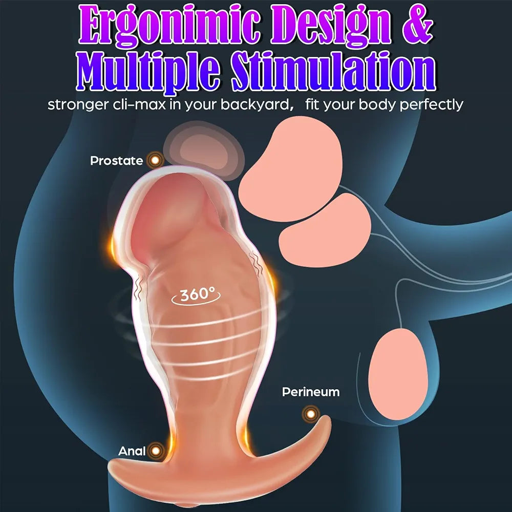 Mtsige App-Controlled Rotating & Vibrating Silicone Anal Plug with 10 Vibration Modes