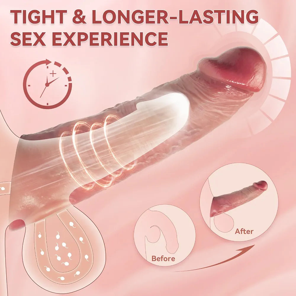 Pennis Extender Cock Sleeve Vibrator Sex Toys - Realistic Penis Sleeve Girth Enhancer, Silicone Penis Ring Vibrating Cock Ring to Delay Ejaculation Stronger Erection for Men Couples