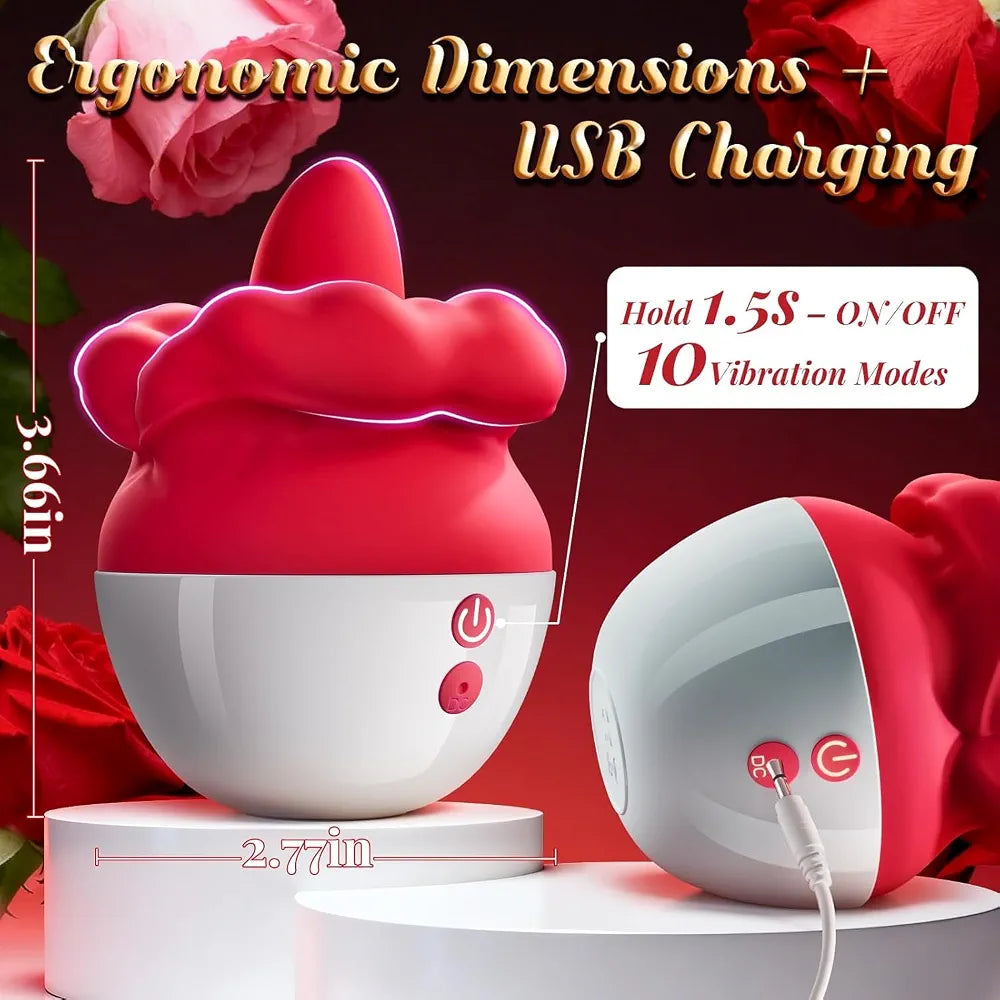 Rose-Shaped Clitoral Vibrator with 10 Licking Modes for Couples