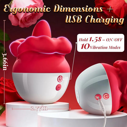Rose-Shaped Clitoral Vibrator with 10 Licking Modes for Couples