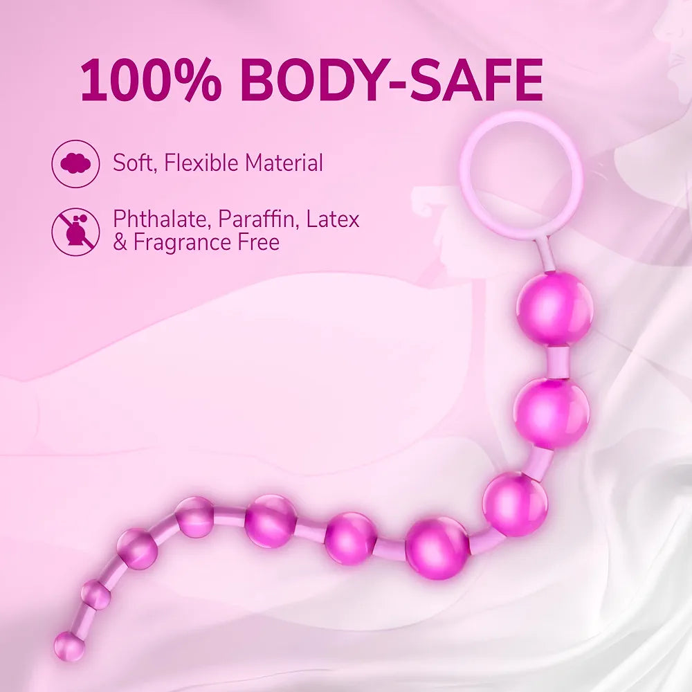 Eden 12-Inch Graduated Anal Beads - Smooth Body-Safe Silicone Training Toy for Beginners