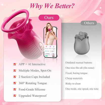 Rose AI-Sync Vibrator: 21-Mode Suction, Licking & Vibration Toy for Clitoral and Anal Stimulation
