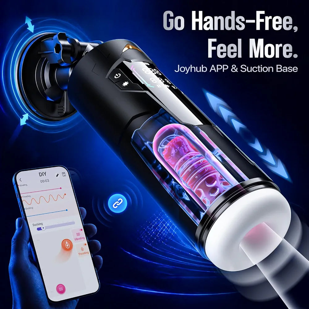 Uoffile AI-Powered Interactive Male Masturbator with 8 Vibration, Suction, and Thrusting Modes, LCD Display, and Suction Base