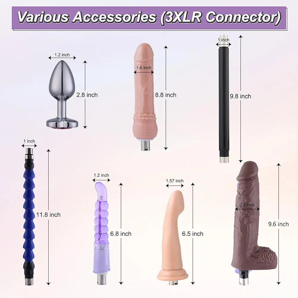 Automatic Thrusting Sex Machine with 7 Attachments and 3XLR Connector for G-Spot and Anal Stimulation