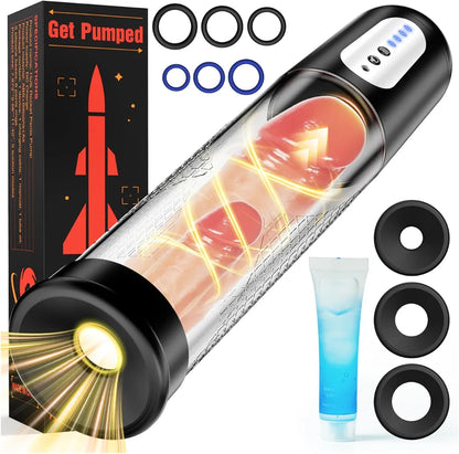 Electric Penis Pump Sex Toys - Automatic Penis Extender Enlargement Pump with 4 Suction Intensities, Digital Display Rechargeable Men Training Adult Sex Toys - Pumps & Enlargers 6 Cock Rings