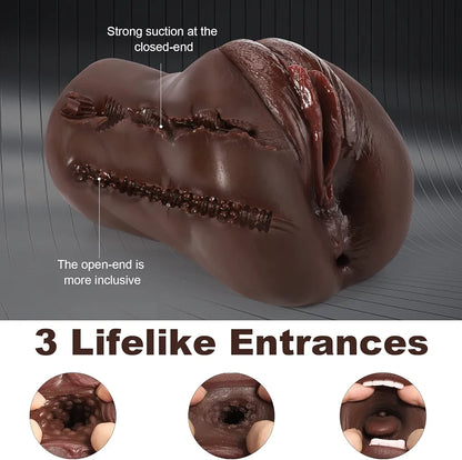 3-in-1 Textured Male Masturbator with 10-Mode Bullet Vibrator - Black