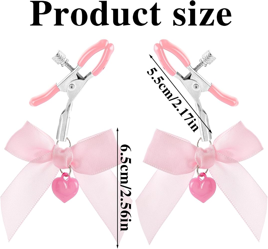 Adjustable Silicone Nipple Clamps with Pink Bows - 2 Piece Sensory Play Set