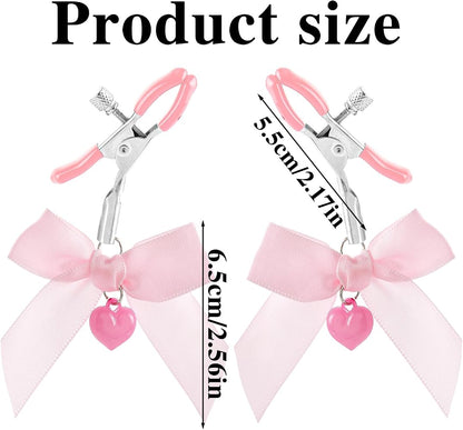 Adjustable Silicone Nipple Clamps with Pink Bows - 2 Piece Sensory Play Set