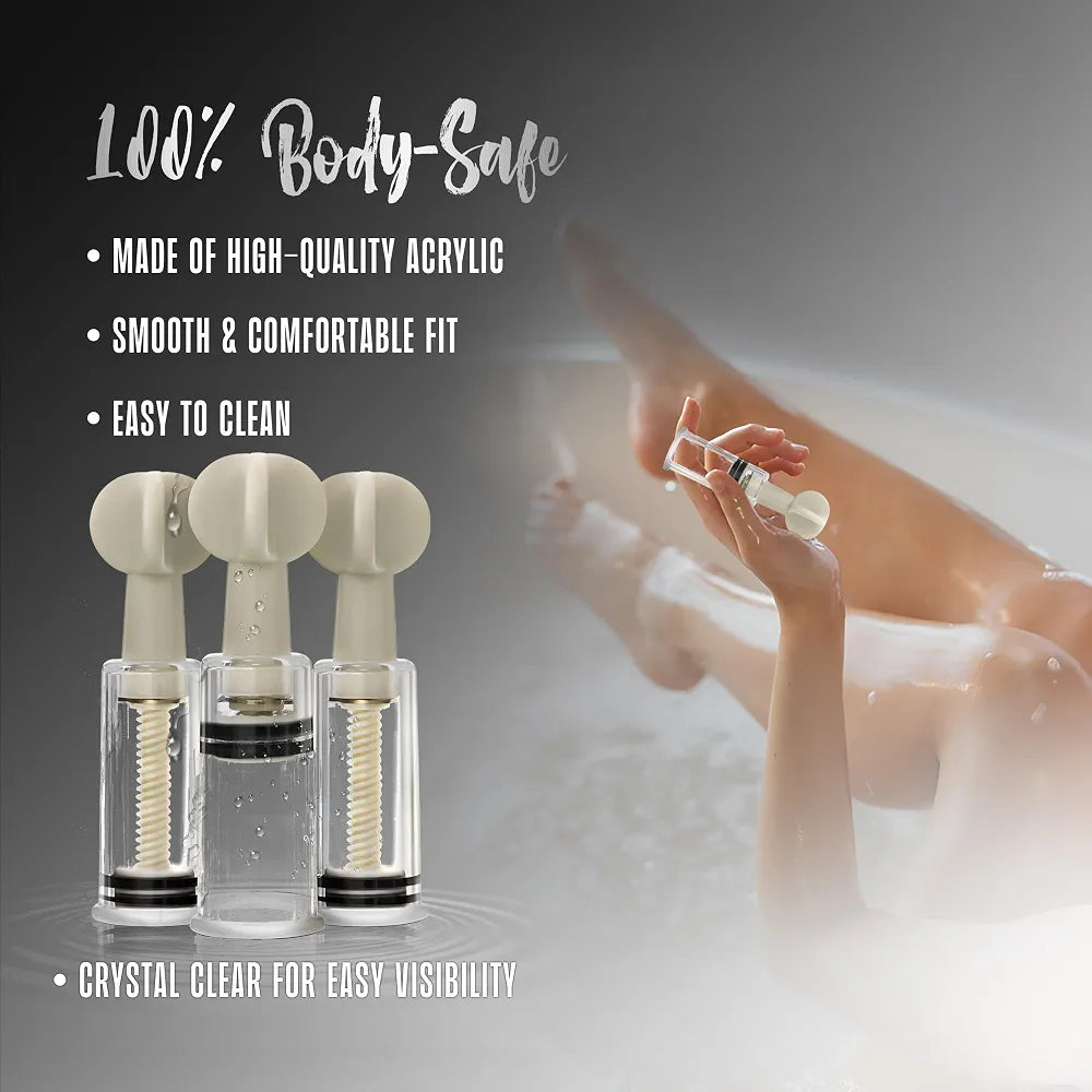 Temptasia Adjustable Vacuum Suction Stimulators for Clitoris and Nipples - 3 Piece Set
