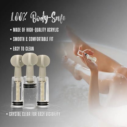 Temptasia Adjustable Vacuum Suction Stimulators for Clitoris and Nipples - 3 Piece Set