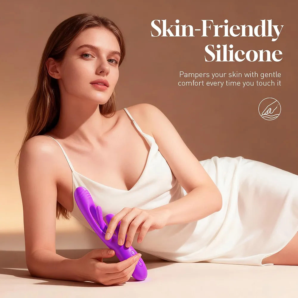 Aurieel 3-in-1 Rabbit G-Spot and Clitoral Vibrator with 14 Vibration Modes and Tongue Licking Stimulation