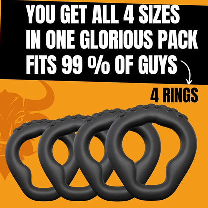 Premium Silicone Penis Ring Set - 4 Pack Multi-Pressure Point Enhancer