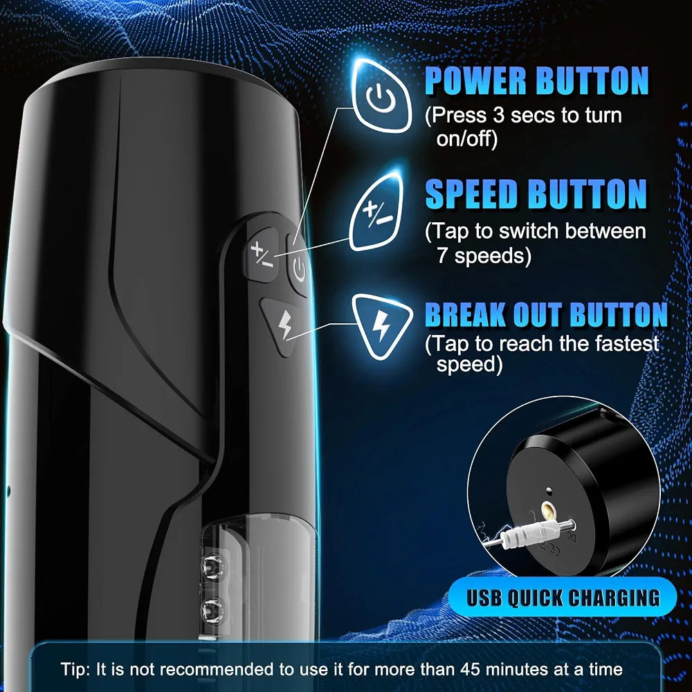 Cafatop Automatic Thrusting & Rotating Male Masturbator with Suction Cup, Waterproof USB Rechargeable Stroker