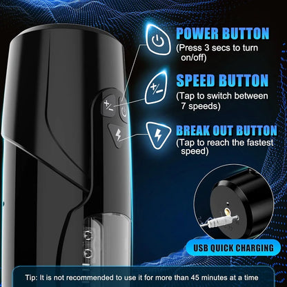 Cafatop Automatic Thrusting & Rotating Male Masturbator with Suction Cup, Waterproof USB Rechargeable Stroker
