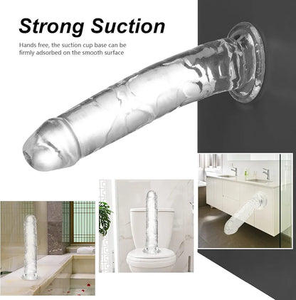 7.1-Inch Realistic Clear Dildo with Strong Suction Cup for Hands-Free Play - Soft Beginner-Friendly Adult Toy