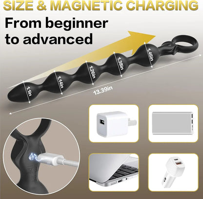 13.1-Inch Rechargeable Silicone Anal Bead Prostate Massager with 10 Vibration Modes