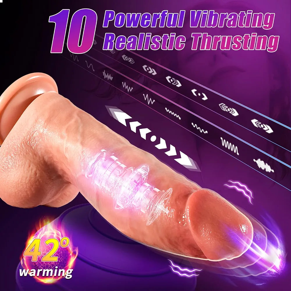 Premium Heated Silicone Thrusting & Vibrating Dildo with Suction Base