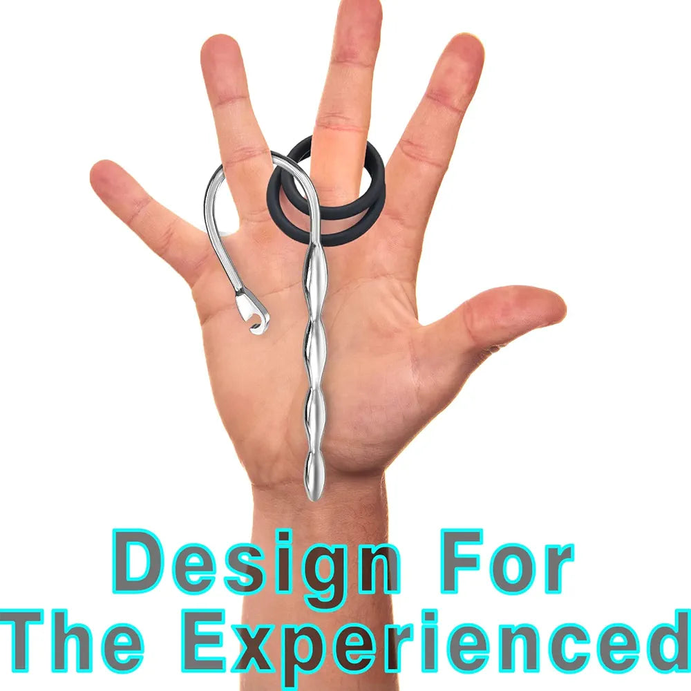 MEBAULT Stainless Steel Wave-Shaped Urethral Sound Dilator - 0.31 Inch Diameter, Dual-Ring Penis Plug for Experienced Users