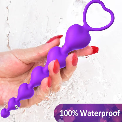 Silicone Graduated Anal Bead Chain with Pull Loop - 7.28 Inch Purple Beginner Training Toy