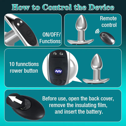 Premium 4-Piece Metal Anal Plug Set with Remote-Controlled Vibration and Prostate Stimulation