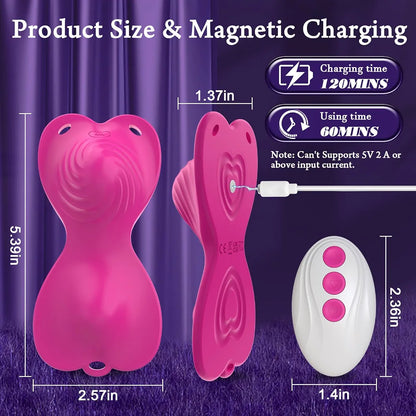 Butterfly Wearable App-Controlled Clitoral Vibrator with Dual Motors and 18 Vibration Modes - Rose Pink