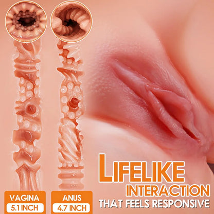 Realistic Male Torso Masturbator with Dual-Entry Vagina and Anal Channels, Featuring Soft-Touch Skin and Internal Skeleton