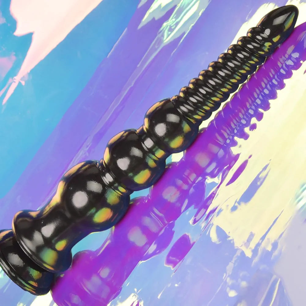 12.4-Inch Silicone Anal Training Beads with Suction Cup Base - Black
