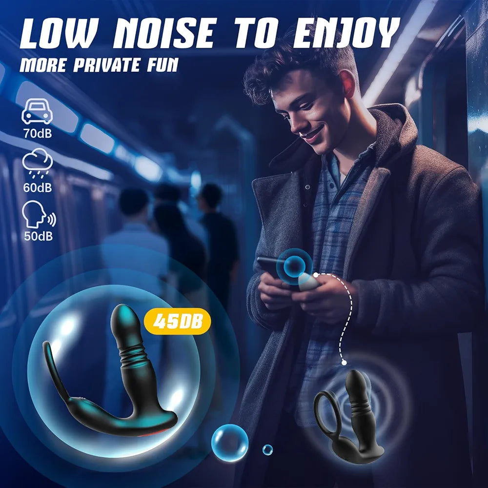 Advanced Remote-Controlled Prostate Massager with Thrusting Vibration and Cock Ring