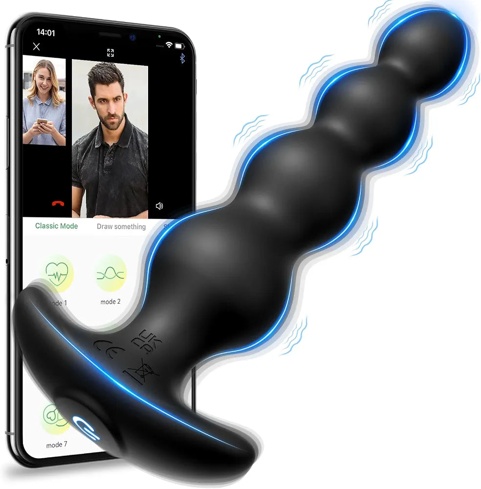Premium App-Controlled Vibrating Silicone Anal Beads and Prostate Massager with 9 Modes
