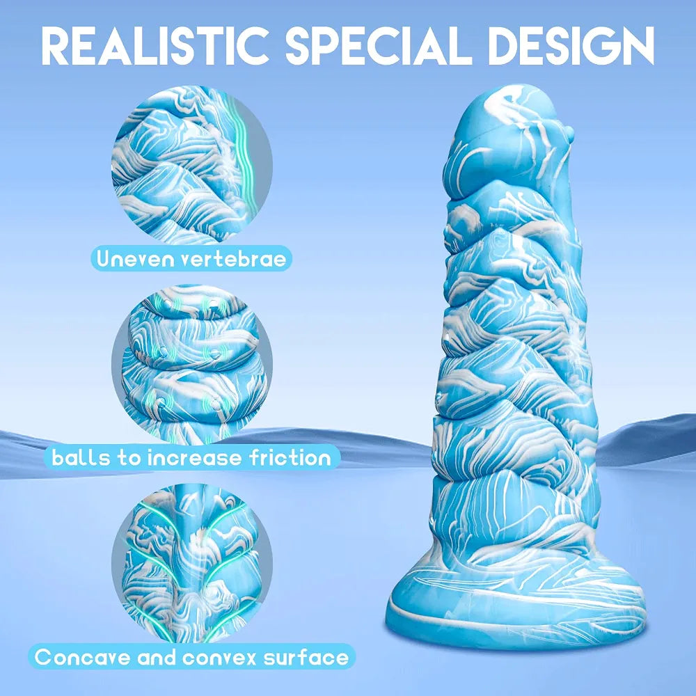 10-Inch Extra Thick Fantasy Monster Dildo with Ridges, Beads, and Suction Cup Base