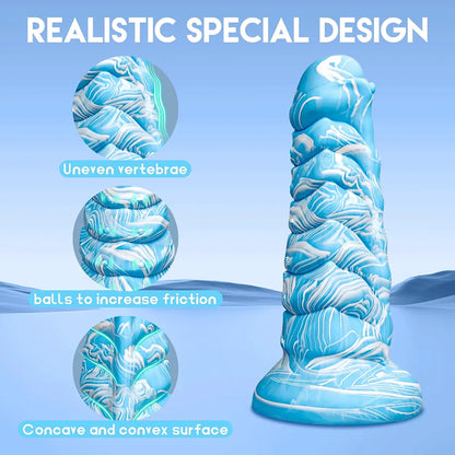 10-Inch Extra Thick Fantasy Monster Dildo with Ridges, Beads, and Suction Cup Base