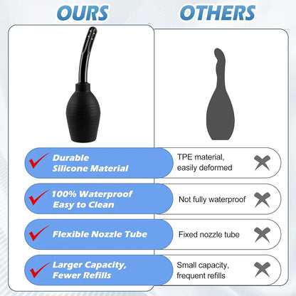 10.9oz Silicone Enema Bulb Kit with Nozzle for Colon Cleansing and Personal Hygiene - Black
