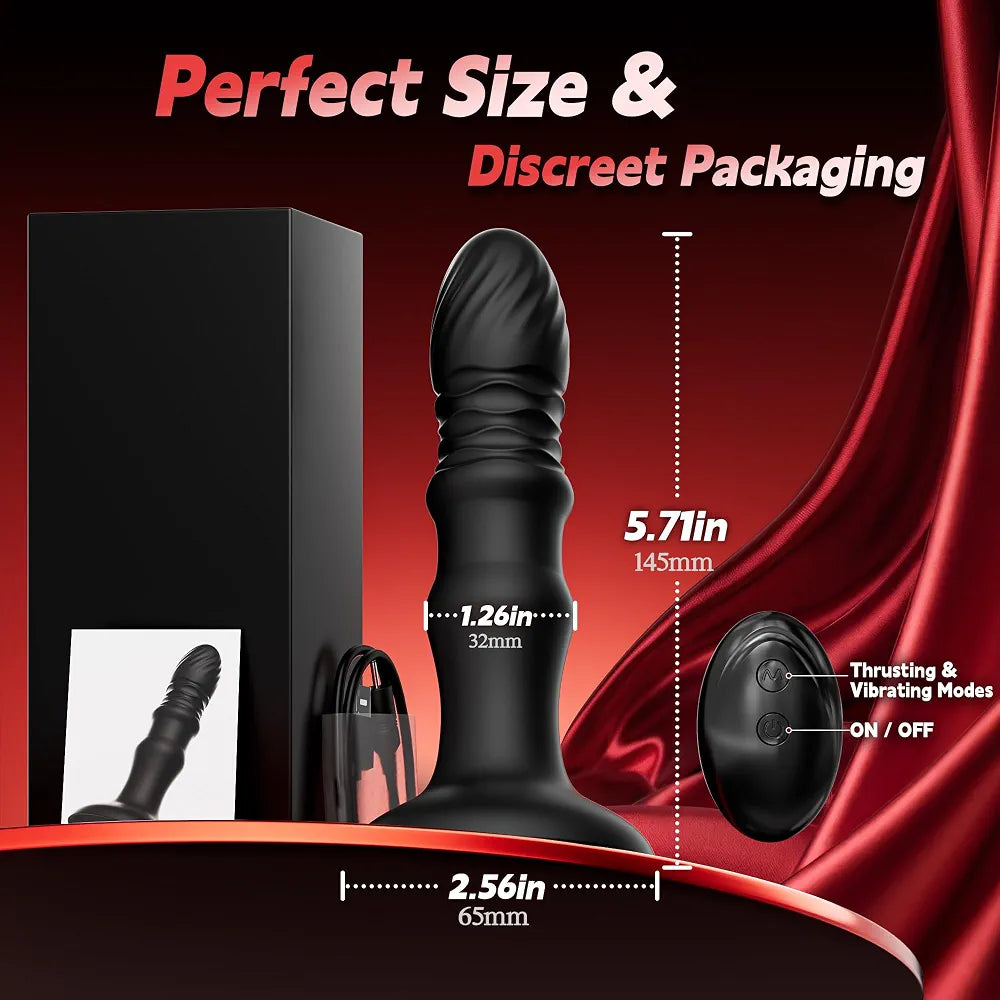 KUSHOR Remote-Controlled Prostate Massager with 9 Vibration and Thrusting Modes, Suction Cup Anal Dildo for Men