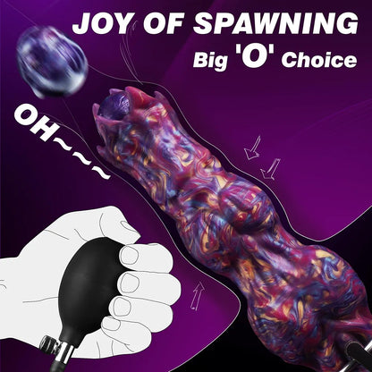 10-Inch Fantasy Monster Ovipositor Dildo with 4 Eggs, Inflatable Knot, and Suction Cup Base