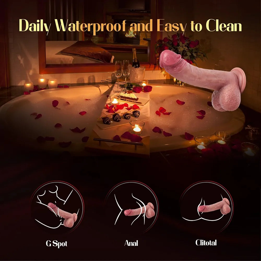 Mrgras 8.5-Inch Realistic Thrusting Dildo Vibrator with Suction Cup, 3 Pulsation and 5 Vibration Modes, Liquid Silicone