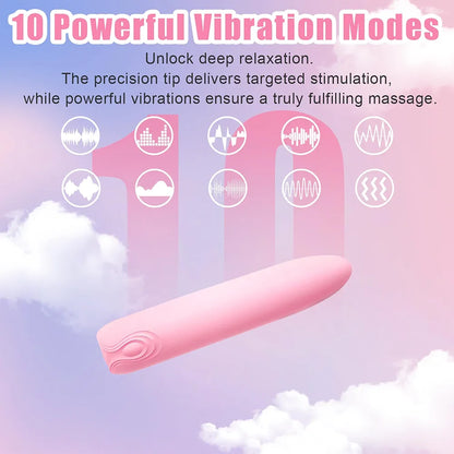 Whisper-Quiet Rechargeable Lipstick Bullet Vibrator with 10 Modes for Targeted Stimulation