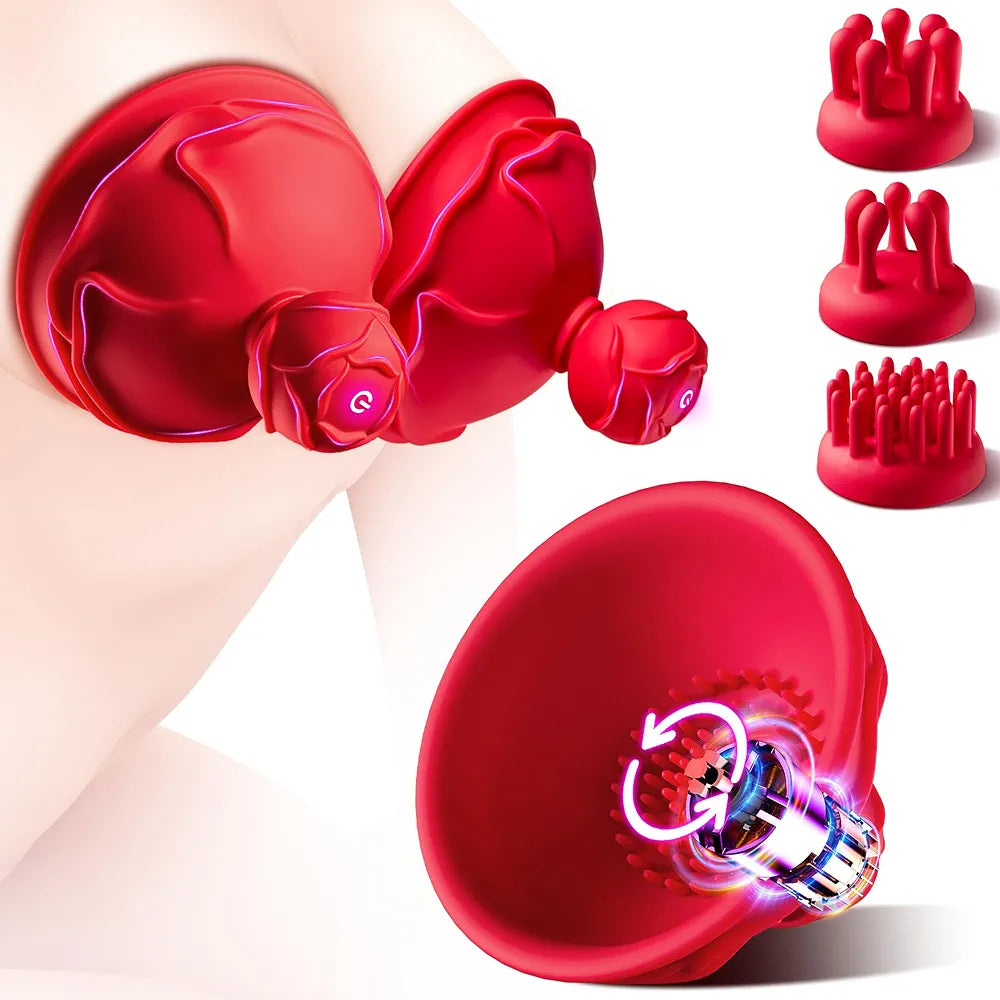 Dual-Pack Rose Nipple & Clitoral Stimulator with 10 Vibration Modes and 3 Interchangeable Heads
