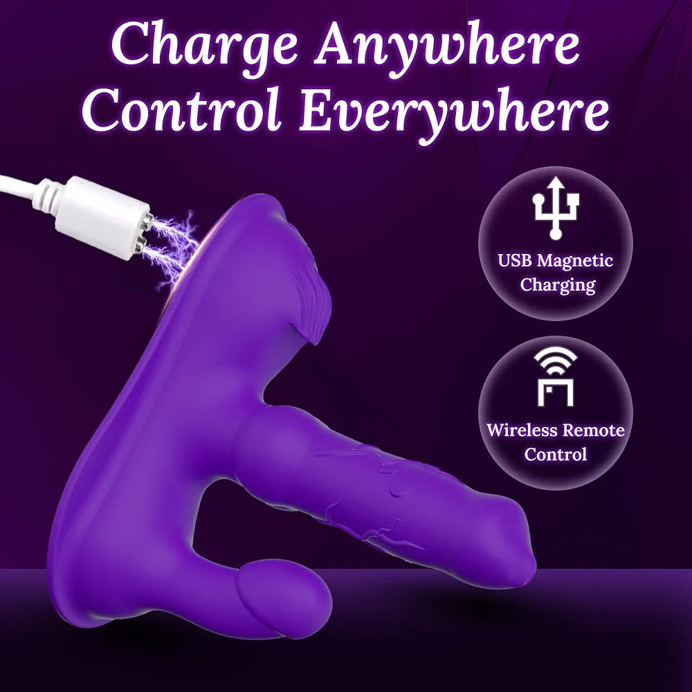 Premium Dual-Head Thrusting & Vibrating G-Spot Stimulator with App Control, 10 Modes, Waterproof & Rechargeable - Purple