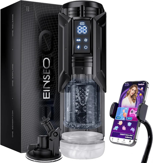 EINSEO AI-Sync Waterproof Male Masturbator with Phone Holder, 7 Sucking & 7 Thrusting Modes, and Suction Base