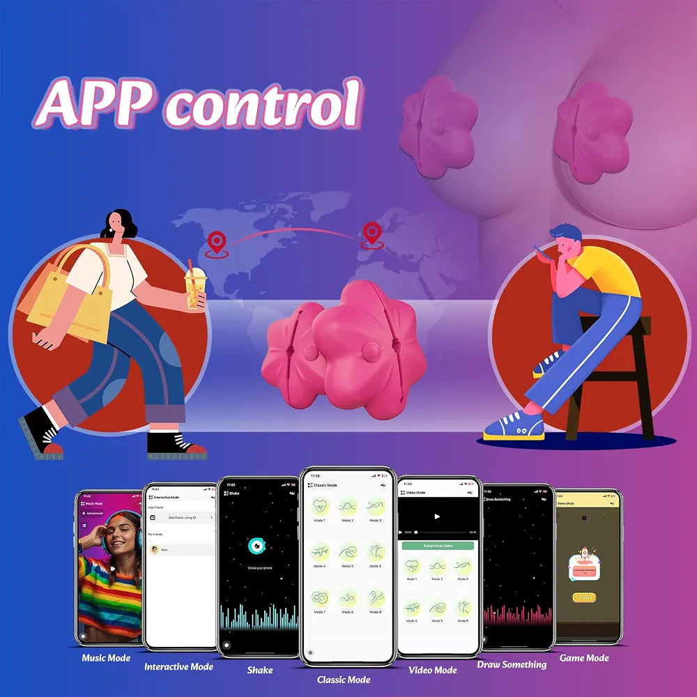 Remote-Controlled Vibrating Nipple Clamps with 10 Modes and Adjustable Tension
