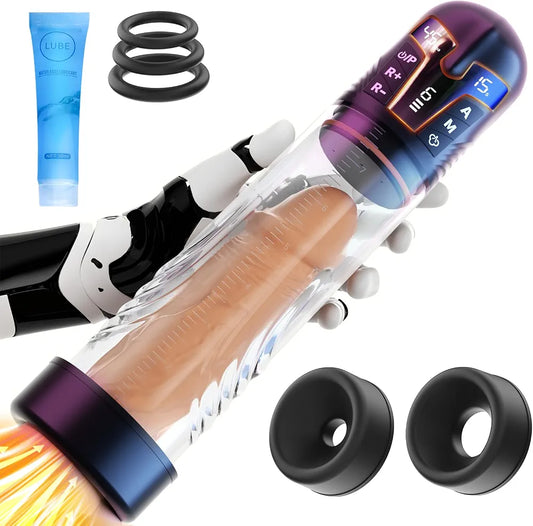Automatic Electric Penis Pump with 6 Training Modes and 3 Suction Levels, Includes Cock Rings for Enhanced Erection and Vacuum Training