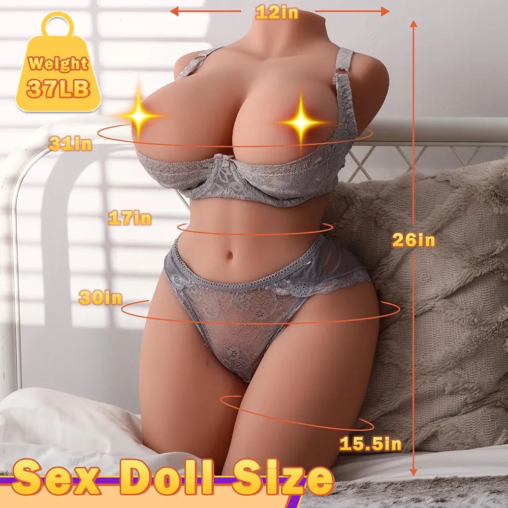 Realistic 37LB Life-Size Female Torso Sex Doll with Articulated Skeleton and Multi-Orifice Masturbator