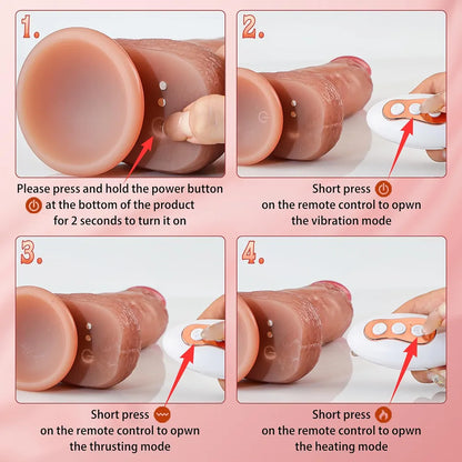 Realistic 9-Speed Thrusting & Vibrating Dildo with Suction Cup and Anal Stimulator