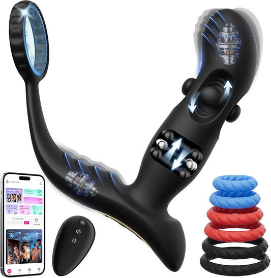 Advanced Remote-Controlled Prostate Massager with 10 Vibration Modes and 6 Silicone Cock Rings